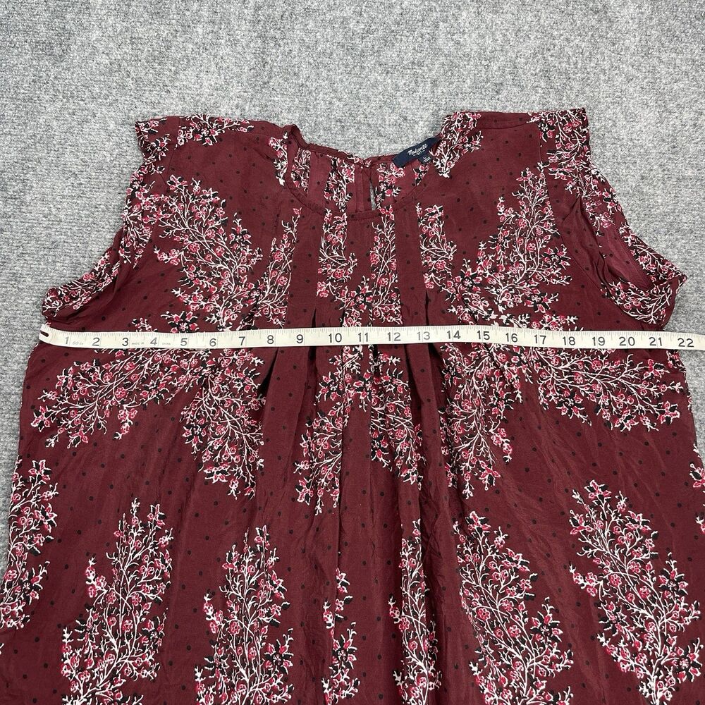 Madewell Silk Garden Top Size Large Maroon Lassi Flower Cap Sleeve Pleated - Picture 6 of 8